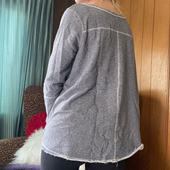 Free People flowy cotton striped sweater with lace front detail - Picture 5 of 6